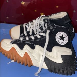 Converse Kids Black & White High-Top Sneakers with Multicolor Wavy Sole